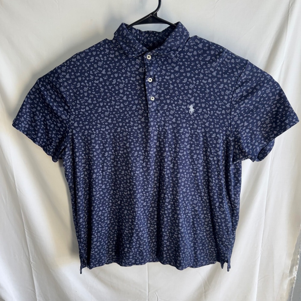 Polo‎ Ralph Lauren Polo Mens XL Navy Blue Floral Ditsy Custom Slim Fit Shirt